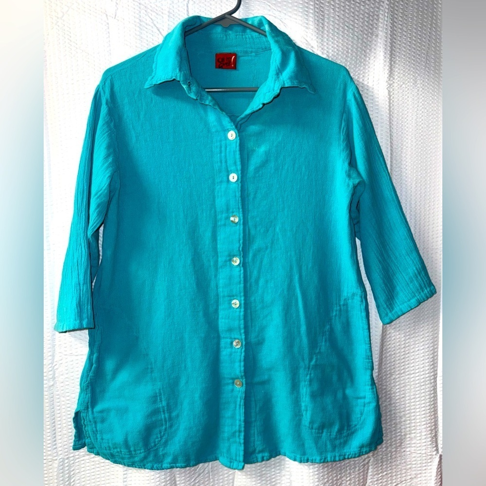 Oh My Gauze! 100% Cotton Aqua Blue Top Size 1 ( M )